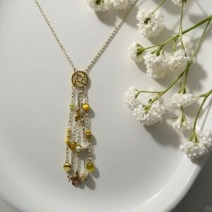 Gold-Tone Necklace with Yellow Bead Cascade